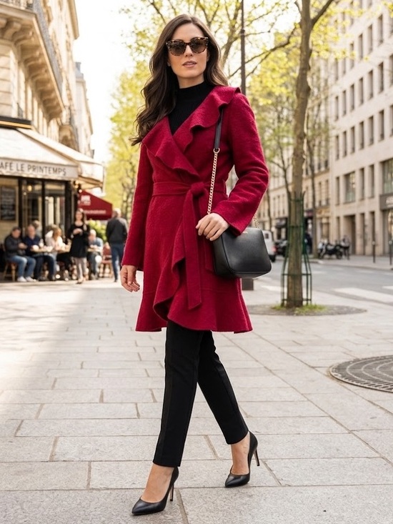 Sarah Spencer Jackets & Blazers - Sarah Spencer Boiled Wool Wrap Cardigan Coat with Belt Red Size S